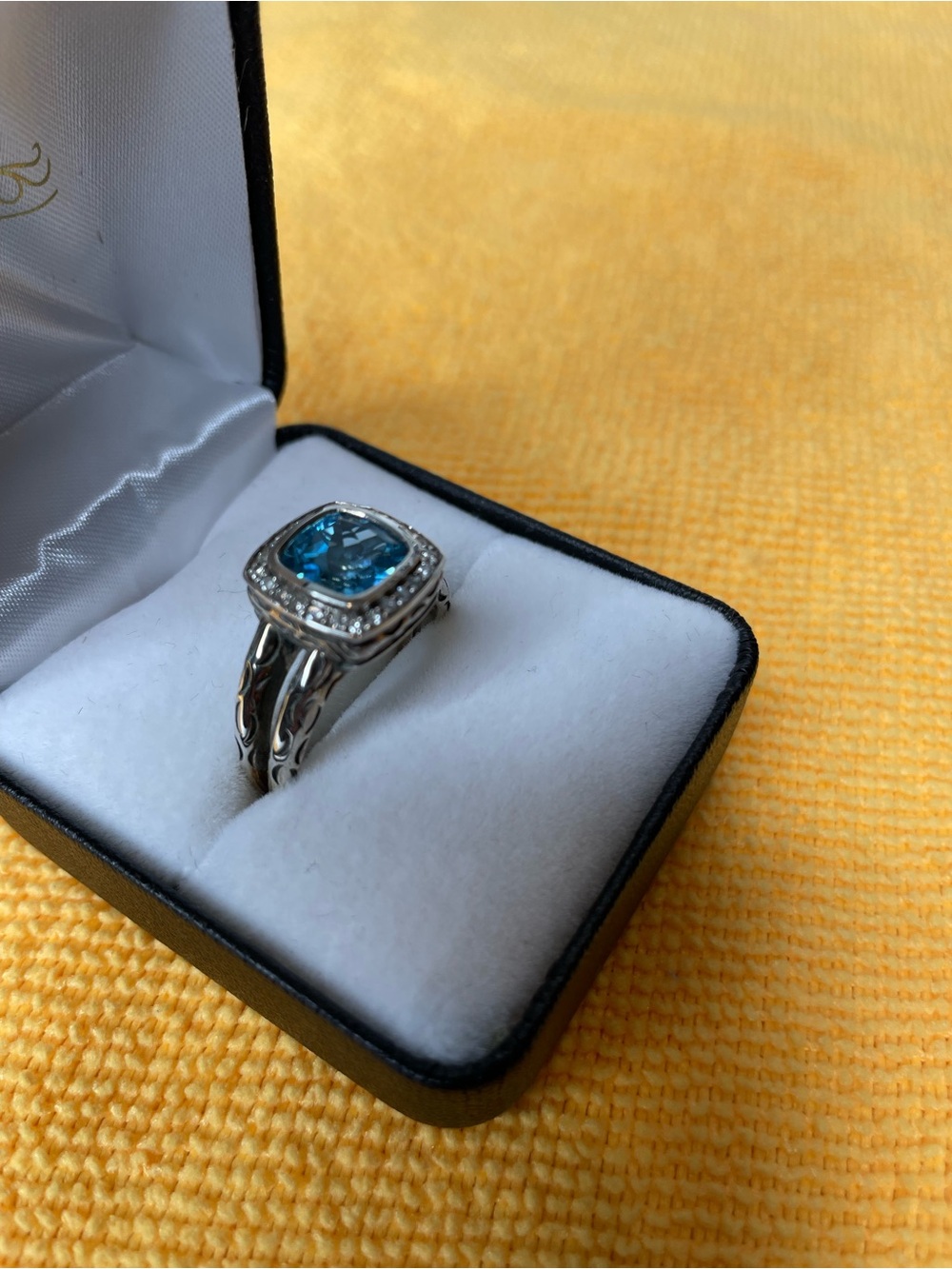 Effy Blue Topaz Halo Diamond Sterling Silver Ring Size 7.5 - Picture 4 of 14